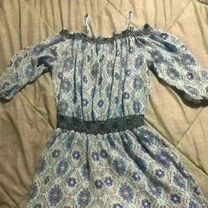 Skies Are Blue‎ Cold Shoulder Blue Printed Romper Women's Size Small EUC